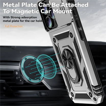 For iPhone 16 Pro Case Ring Kickstand PC+TPU Phone Cover with Camshield