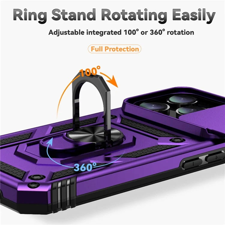 For iPhone 16 Pro Case Ring Kickstand PC+TPU Phone Cover with Camshield