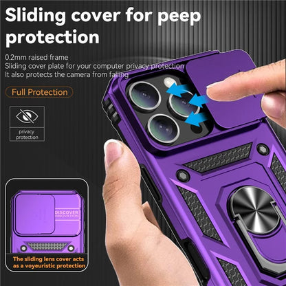 For iPhone 16 Pro Case Ring Kickstand PC+TPU Phone Cover with Camshield