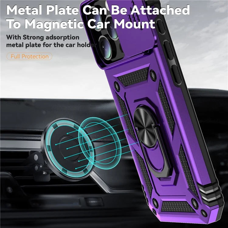 For iPhone 16 Pro Case Ring Kickstand PC+TPU Phone Cover with Camshield