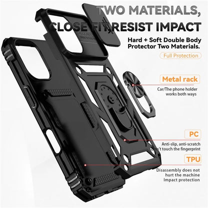 For iPhone 16 Case Ring Holder Kickstand Camshield PC+TPU Phone Cover