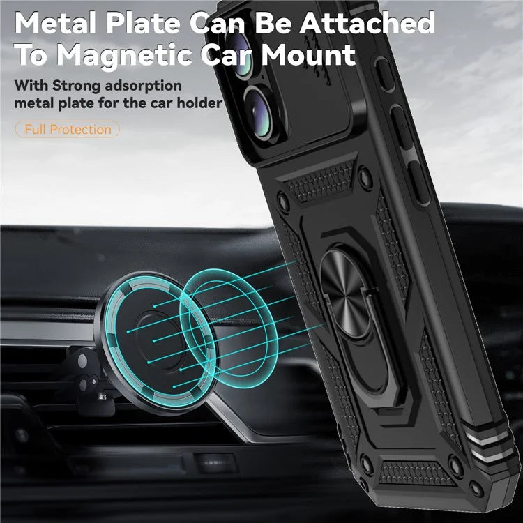 For iPhone 16 Case Ring Holder Kickstand Camshield PC+TPU Phone Cover