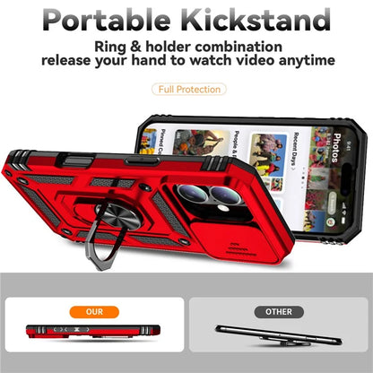 For iPhone 16 Case Ring Holder Kickstand Camshield PC+TPU Phone Cover