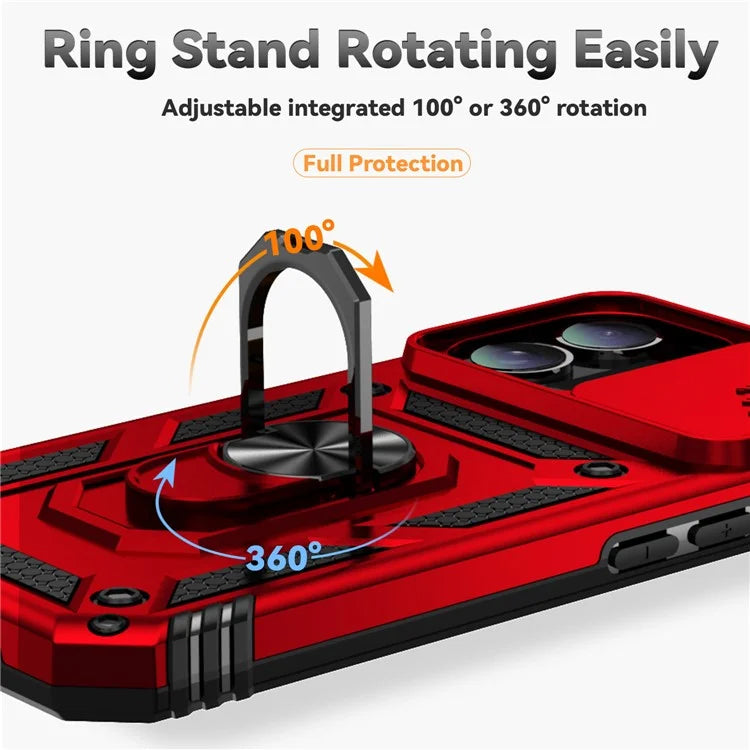 For iPhone 16 Case Ring Holder Kickstand Camshield PC+TPU Phone Cover