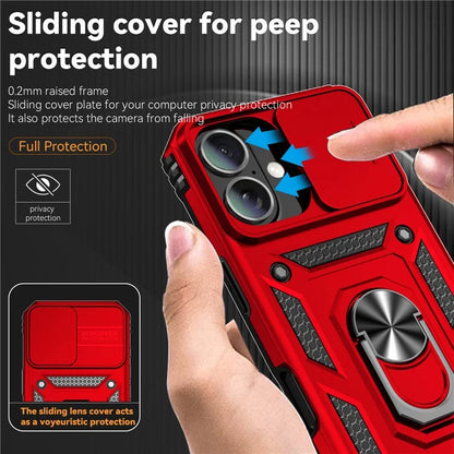 For iPhone 16 Case Ring Holder Kickstand Camshield PC+TPU Phone Cover
