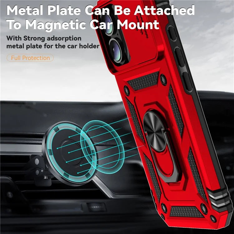 For iPhone 16 Case Ring Holder Kickstand Camshield PC+TPU Phone Cover