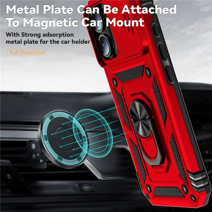 For iPhone 16 Case Ring Holder Kickstand Camshield PC+TPU Phone Cover