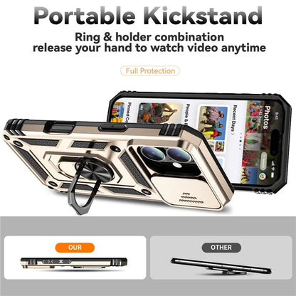 For iPhone 16 Case Ring Holder Kickstand Camshield PC+TPU Phone Cover