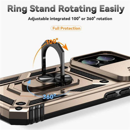 For iPhone 16 Case Ring Holder Kickstand Camshield PC+TPU Phone Cover