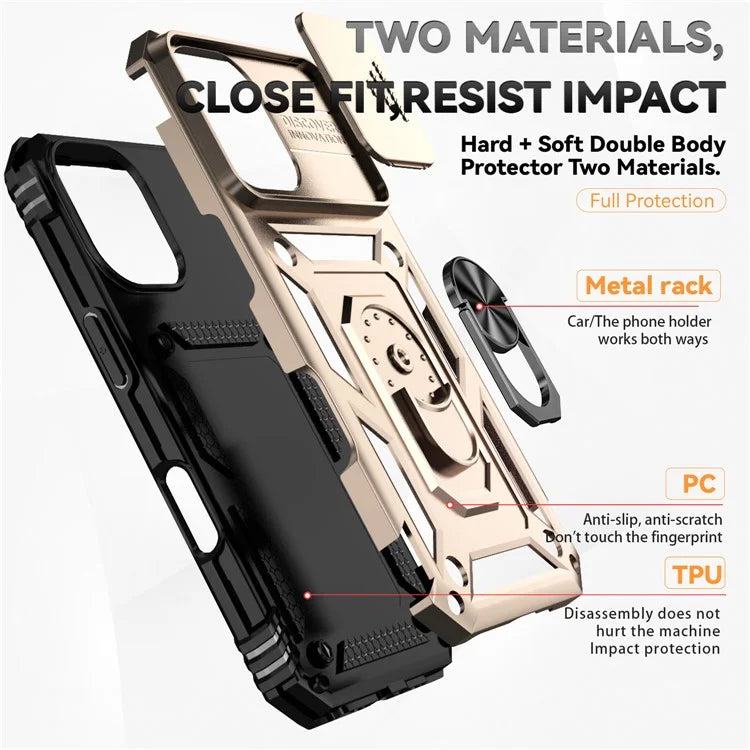 For iPhone 16 Case Ring Holder Kickstand Camshield PC+TPU Phone Cover