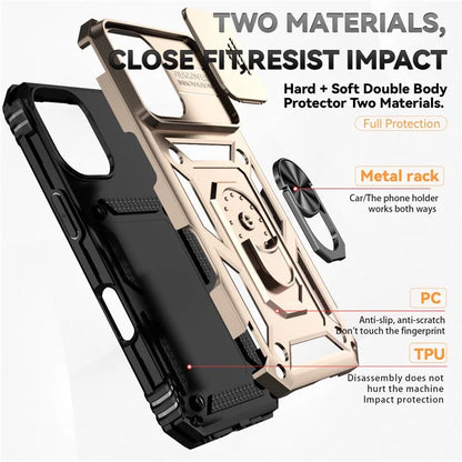 For iPhone 16 Case Ring Holder Kickstand Camshield PC+TPU Phone Cover