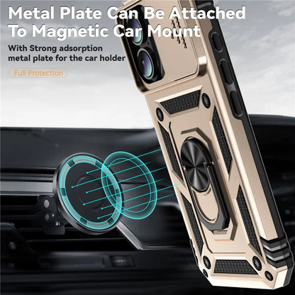For iPhone 16 Case Ring Holder Kickstand Camshield PC+TPU Phone Cover