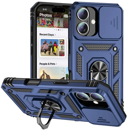 For iPhone 16 Case Ring Holder Kickstand Camshield PC+TPU Phone Cover