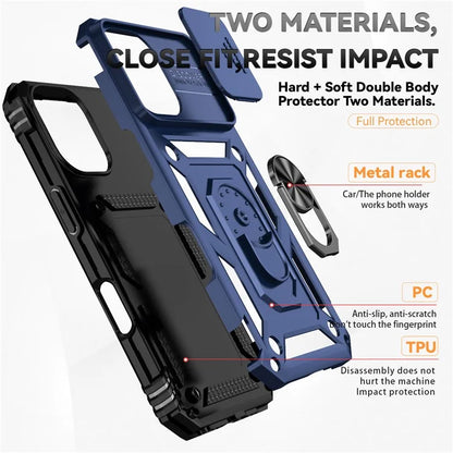 For iPhone 16 Case Ring Holder Kickstand Camshield PC+TPU Phone Cover