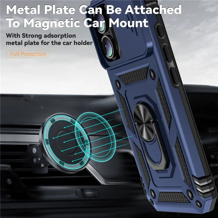 For iPhone 16 Case Ring Holder Kickstand Camshield PC+TPU Phone Cover