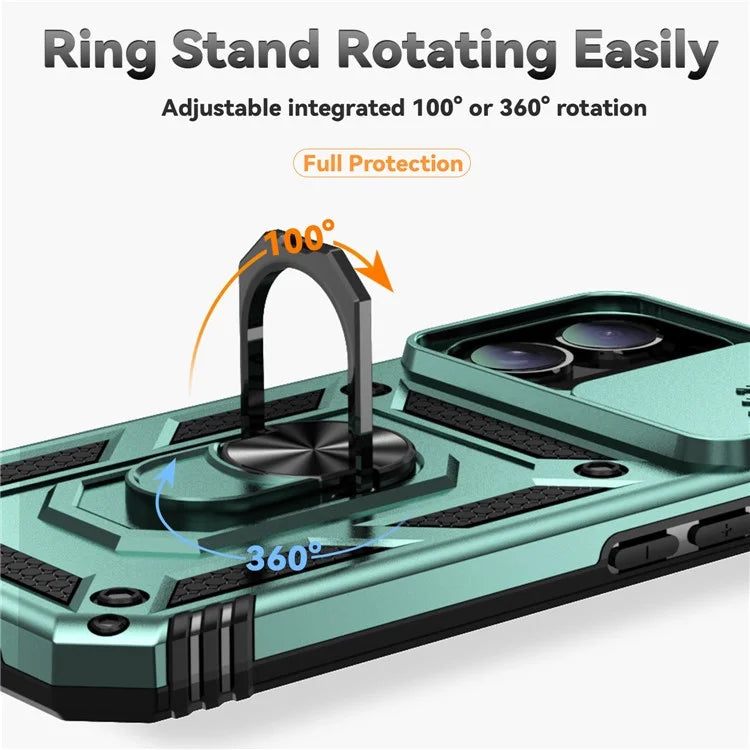 For iPhone 16 Case Ring Holder Kickstand Camshield PC+TPU Phone Cover