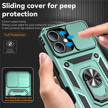 For iPhone 16 Case Ring Holder Kickstand Camshield PC+TPU Phone Cover