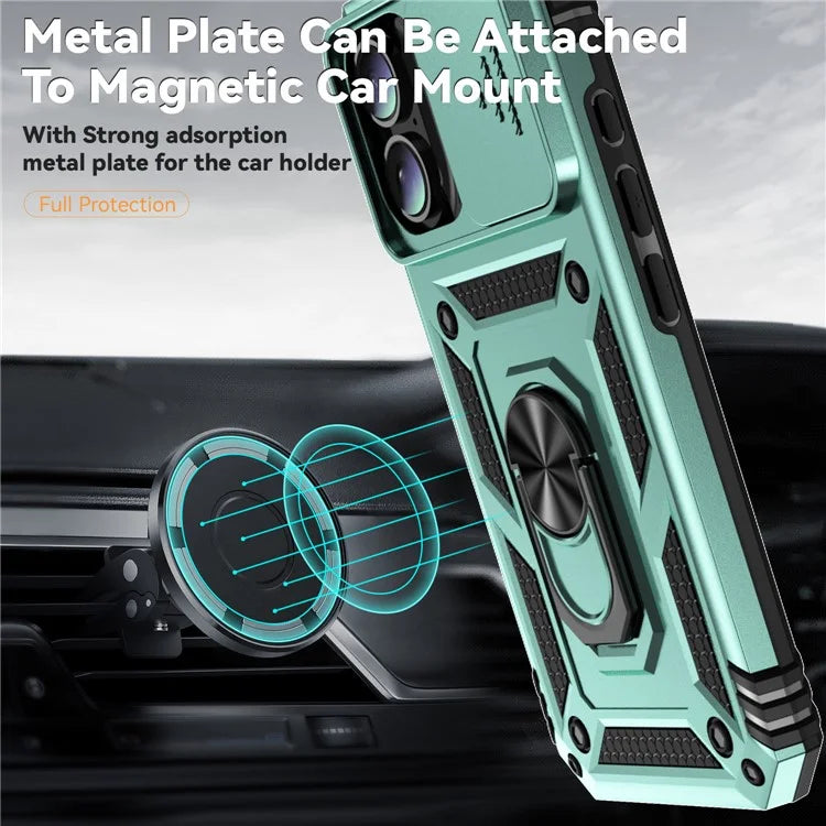 For iPhone 16 Case Ring Holder Kickstand Camshield PC+TPU Phone Cover