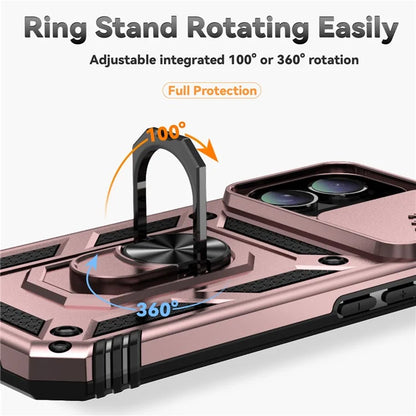 For iPhone 16 Case Ring Holder Kickstand Camshield PC+TPU Phone Cover