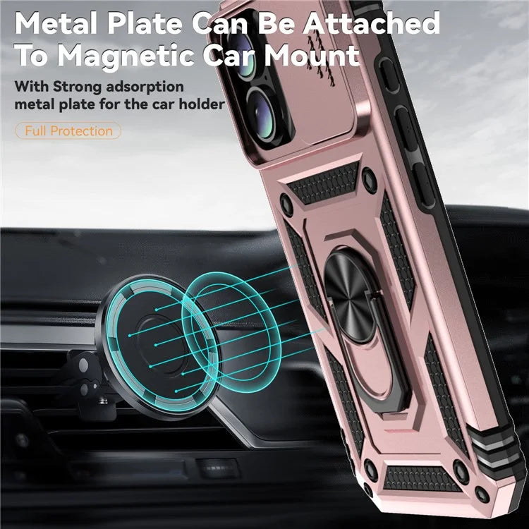 For iPhone 16 Case Ring Holder Kickstand Camshield PC+TPU Phone Cover