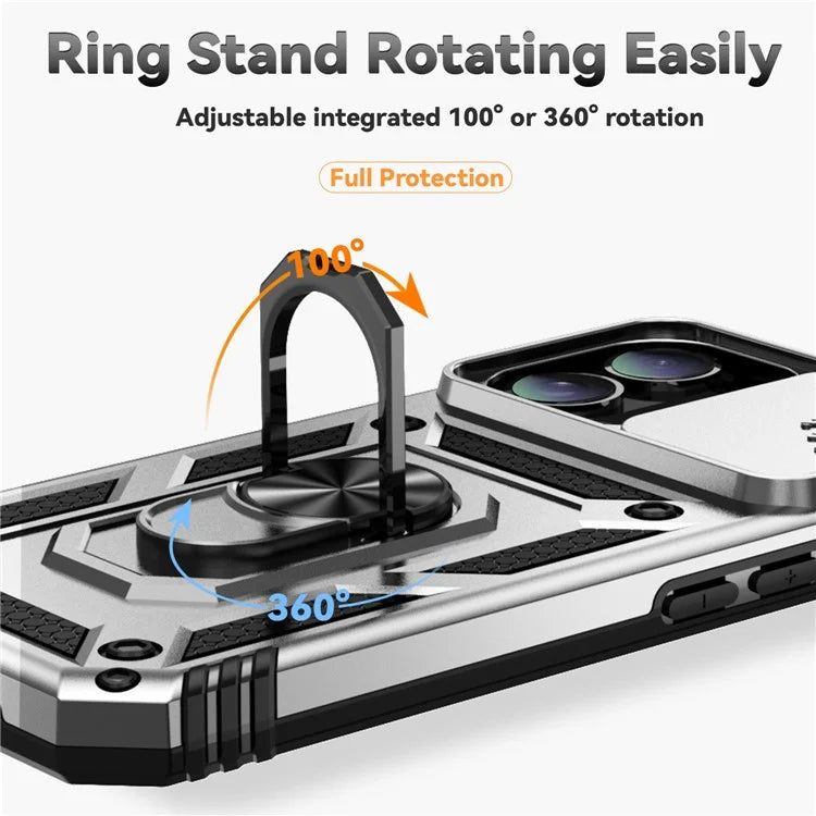 For iPhone 16 Case Ring Holder Kickstand Camshield PC+TPU Phone Cover