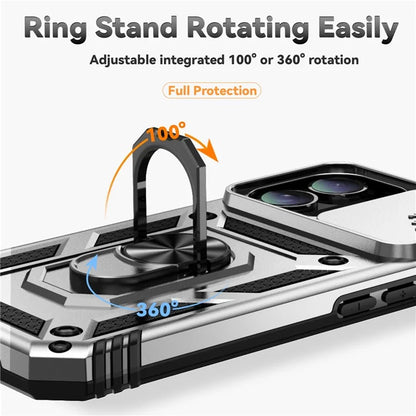 For iPhone 16 Case Ring Holder Kickstand Camshield PC+TPU Phone Cover