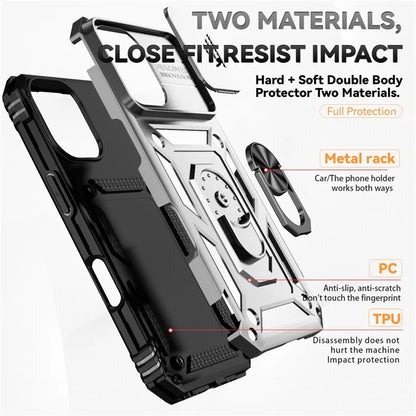 For iPhone 16 Case Ring Holder Kickstand Camshield PC+TPU Phone Cover