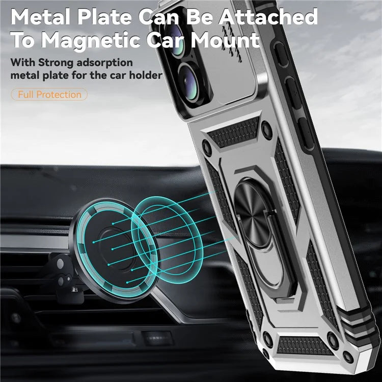 For iPhone 16 Case Ring Holder Kickstand Camshield PC+TPU Phone Cover