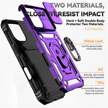 For iPhone 16 Case Ring Holder Kickstand Camshield PC+TPU Phone Cover