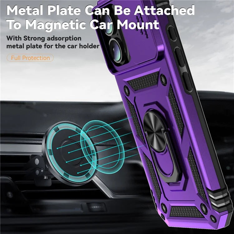 For iPhone 16 Case Ring Holder Kickstand Camshield PC+TPU Phone Cover