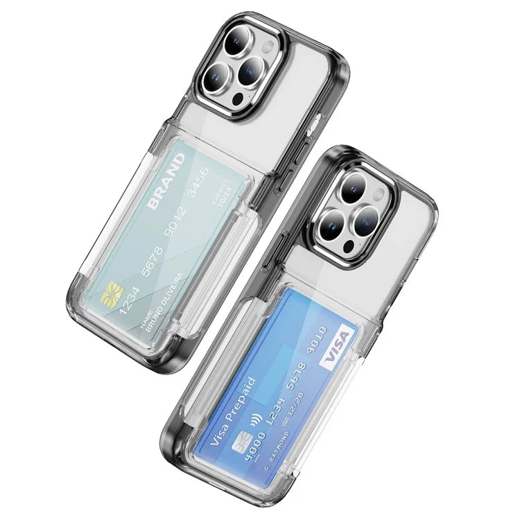 For iPhone 15 Pro Max Case with Card Holder TPU + Acrylic Clear Shockproof Phone Cover