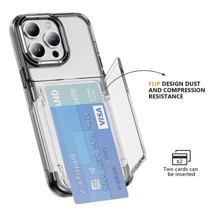 For iPhone 15 Pro Max Case with Card Holder TPU + Acrylic Clear Shockproof Phone Cover