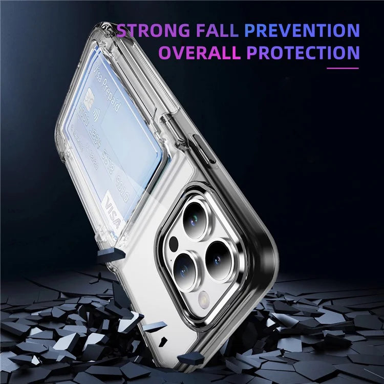 For iPhone 15 Pro Max Case with Card Holder TPU + Acrylic Clear Shockproof Phone Cover