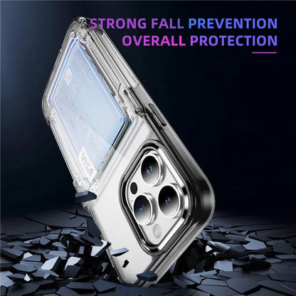 For iPhone 15 Pro Max Case with Card Holder TPU + Acrylic Clear Shockproof Phone Cover