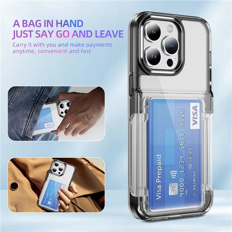 For iPhone 15 Pro Max Case with Card Holder TPU + Acrylic Clear Shockproof Phone Cover