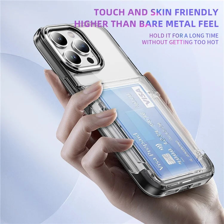 For iPhone 15 Pro Max Case with Card Holder TPU + Acrylic Clear Shockproof Phone Cover