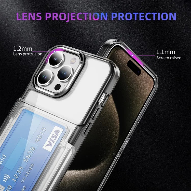 For iPhone 15 Pro Max Case with Card Holder TPU + Acrylic Clear Shockproof Phone Cover