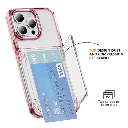 For iPhone 15 Pro Max Case with Card Holder TPU + Acrylic Clear Shockproof Phone Cover