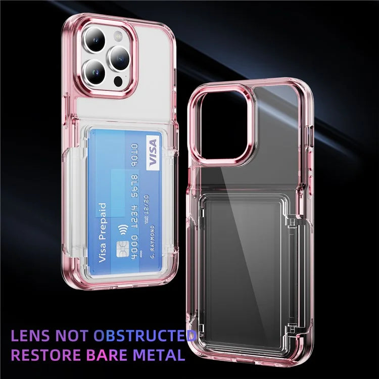 For iPhone 15 Pro Max Case with Card Holder TPU + Acrylic Clear Shockproof Phone Cover