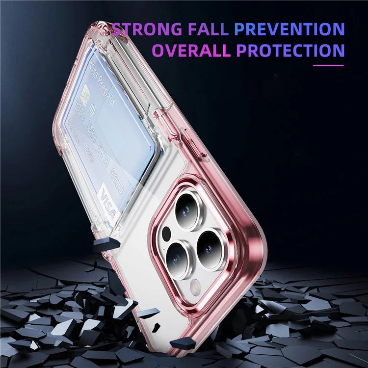 For iPhone 15 Pro Max Case with Card Holder TPU + Acrylic Clear Shockproof Phone Cover