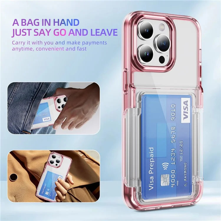For iPhone 15 Pro Max Case with Card Holder TPU + Acrylic Clear Shockproof Phone Cover