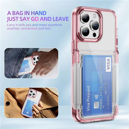 For iPhone 15 Pro Max Case with Card Holder TPU + Acrylic Clear Shockproof Phone Cover