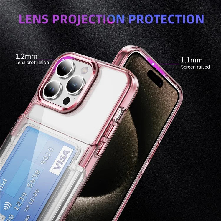 For iPhone 15 Pro Max Case with Card Holder TPU + Acrylic Clear Shockproof Phone Cover