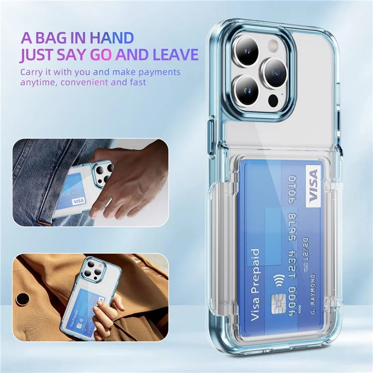 For iPhone 15 Pro Max Case with Card Holder TPU + Acrylic Clear Shockproof Phone Cover