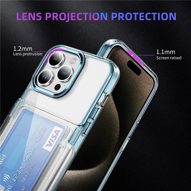 For iPhone 15 Pro Max Case with Card Holder TPU + Acrylic Clear Shockproof Phone Cover