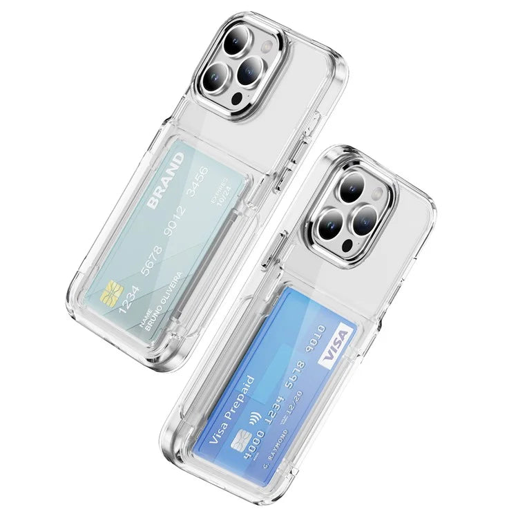 For iPhone 15 Pro Max Case with Card Holder TPU + Acrylic Clear Shockproof Phone Cover