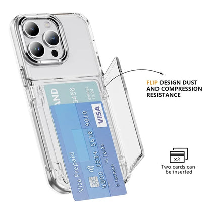 For iPhone 15 Pro Max Case with Card Holder TPU + Acrylic Clear Shockproof Phone Cover