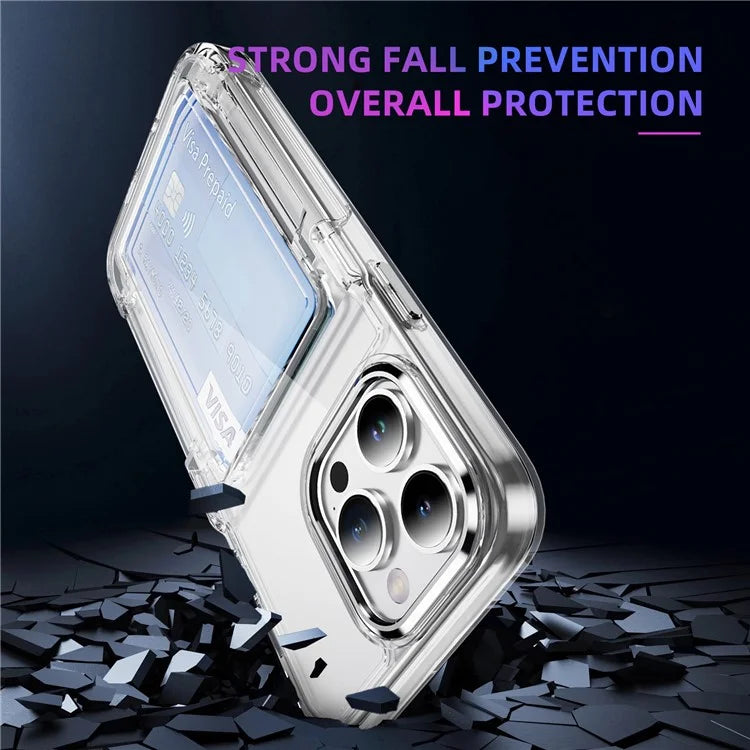 For iPhone 15 Pro Max Case with Card Holder TPU + Acrylic Clear Shockproof Phone Cover