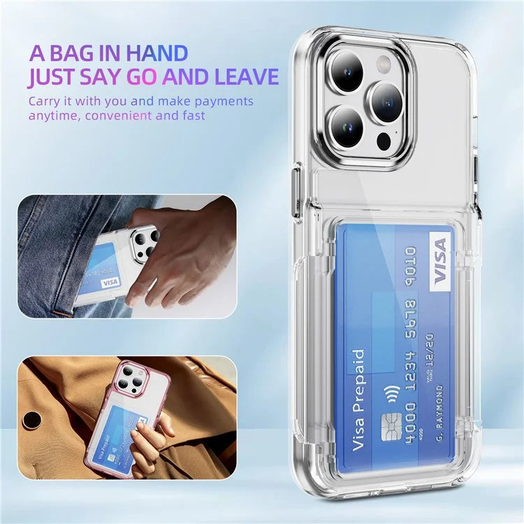 For iPhone 15 Pro Max Case with Card Holder TPU + Acrylic Clear Shockproof Phone Cover