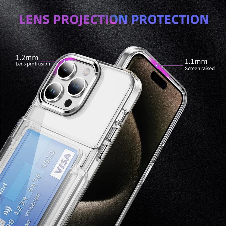 For iPhone 15 Pro Max Case with Card Holder TPU + Acrylic Clear Shockproof Phone Cover